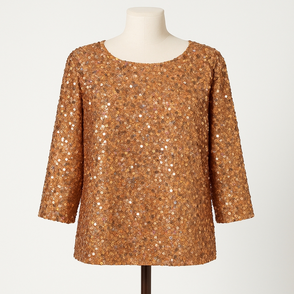 H&M NWT Gold Sequin Top With V Back,  Size XL